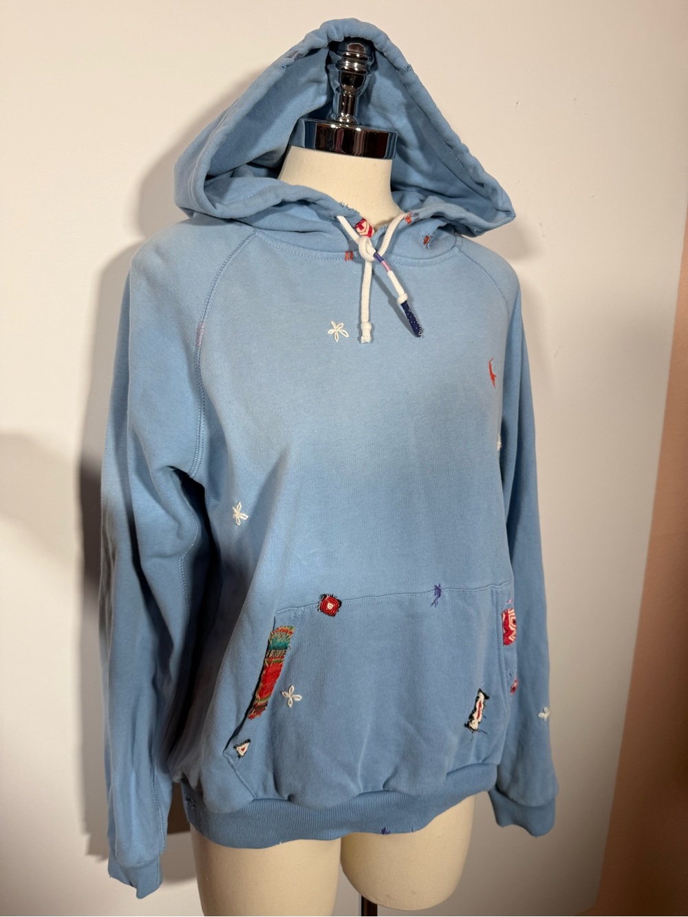 Polo Ralph Lauren Pale blue southwestern beads embroidered hooded sweatshirt Lg